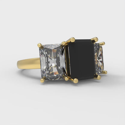 4 cttw Natural Onyx Three-Stone Engagement Ring - Solid Gold (Emerald Cut,8x6mm)