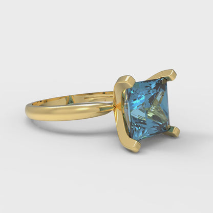 3 cttw Natural Sky Blue Topaz Solitaire  Engagement Ring - Solid Gold (Princess Cut,8.0mm)