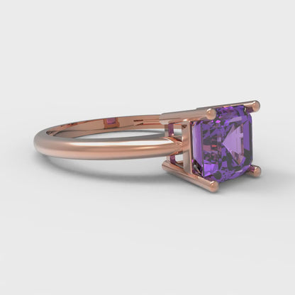 1 cttw Simulated Alexandrite Solitaire  Engagement Ring - Solid Rose Gold (VVS1, Asscher Cut,6mm)