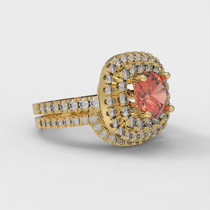 1.7825 cttw Round Cut Simulated Red Diamond Bridal Set - Solid Yellow Gold Engagement Ring & Wedding Band