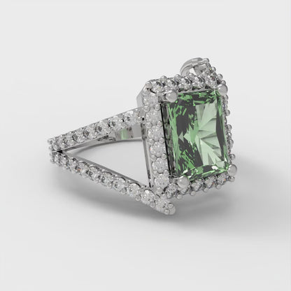 1.935 cttw Zirconia Simulated Green Diamond Hidden Halo Engagement Ring - Solid Gold (VVS1, Emerald Cut,7.5x5.5mm)