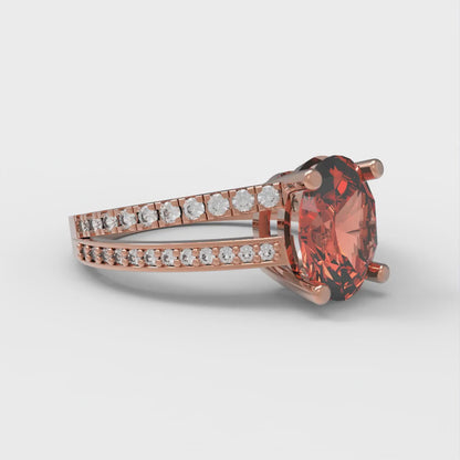 2.32 cttw Zirconia Simulated Red Diamond Solitaire with Zirconia Simulated Diamond Accents Engagement Ring - Solid Rose Gold (VVS1, Oval Cut,9X7mm)
