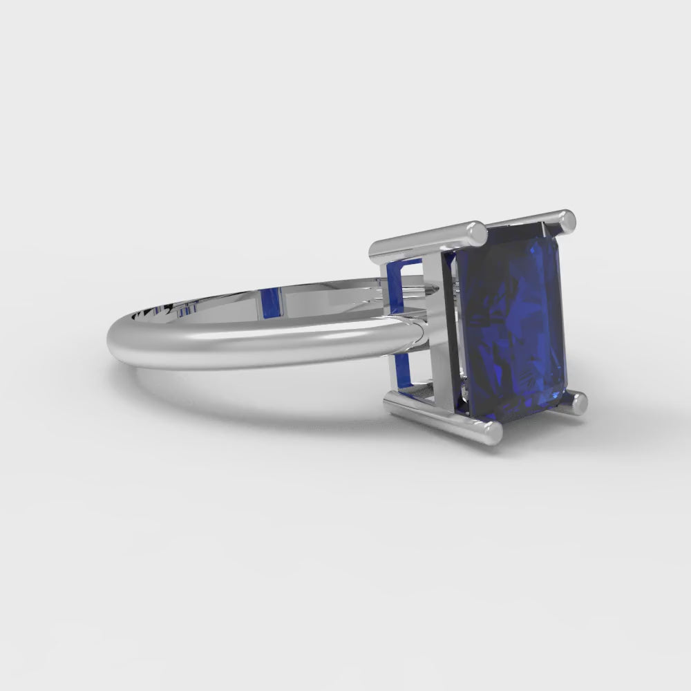 1.75 cttw Simulated Blue Sapphire Solitaire  Engagement Ring - Solid Gold (Radiant Cut,7.5x5.5mm)