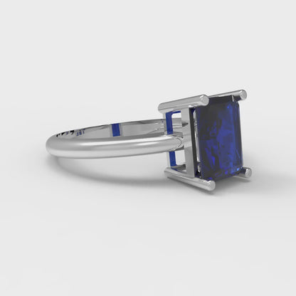 1.75 cttw Simulated Blue Sapphire Solitaire  Engagement Ring - Solid Gold (Radiant Cut,7.5x5.5mm)