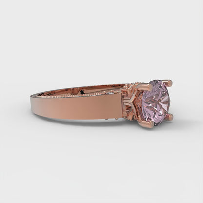 1.06 cttw Zirconia Simulated Pink Diamond Solitaire with Zirconia Simulated Diamond Accents Engagement Ring - Solid Gold (VVS1, Round Cut,6.5mm)