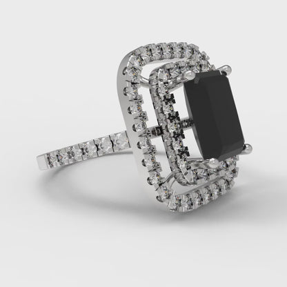 2.62 cttw Natural Onyx Hidden Halo Engagement Ring - Solid White Gold (VVS1, Emerald Cut,8X6.0mm)