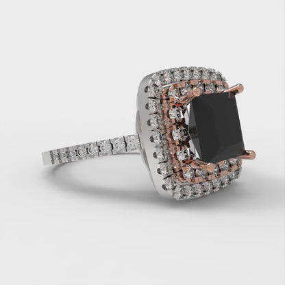 2.07 cttw Natural Onyx Hidden Halo Engagement Ring - Solid White/Rose Gold (VVS1, Princess Cut,6.5mm)
