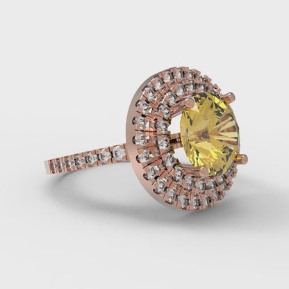 2.6 cttw Natural Citrine Hidden Halo Engagement Ring - Solid Rose Gold (VVS1, Round Cut,8.0mm)