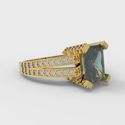 2.45 cttw Blue Moissanite Solitaire with Zirconia Simulated Diamond Accents Engagement Ring - Solid Gold (Emerald Cut,8x6mm)