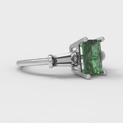1.5 cttw Simulated Emerald Three-Stone Engagement Ring - Solid Gold (Emerald Cut,7.0x5.0mm)