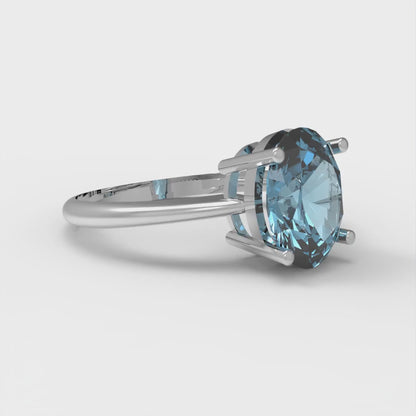 2 cttw Natural Aquamarine Solitaire  Engagement Ring - Solid Gold (Oval Cut,9x7mm)