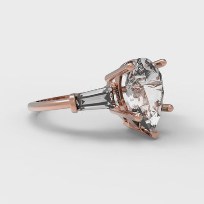 2.5 cttw White Sapphire Three-Stone Engagement Ring - Solid Gold (Pear Cut,10x7mm)