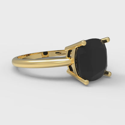 2.5 cttw Natural Onyx Solitaire  Engagement Ring - Solid Gold (Cushion Cut,8mm)