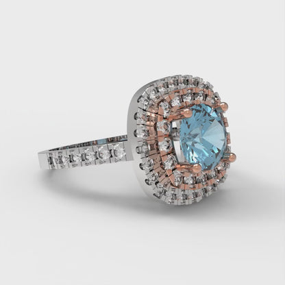 1.615 cttw Natural Swiss Blue Topaz Solitaire with Zirconia Simulated Diamond Accents Engagement Ring - Solid White/Rose Gold (VVS1, Round Cut,6.5mm)
