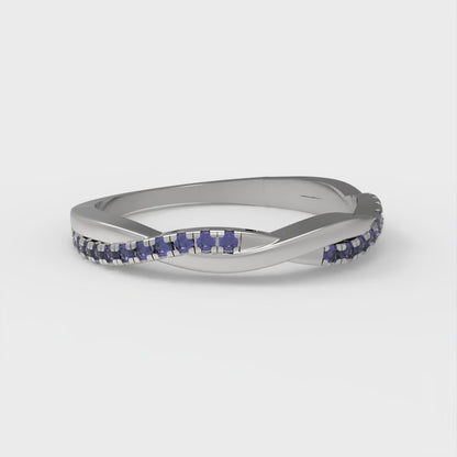 0.16 cttw Simulated Blue Sapphire Round Cut White Gold Eternity Wedding Band
