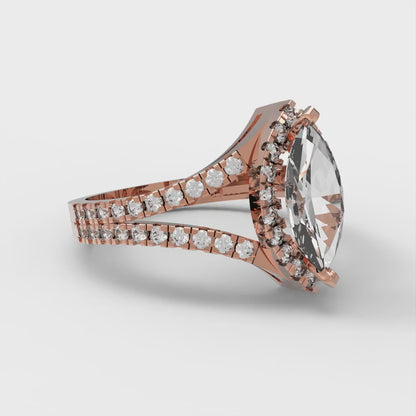 1.2 cttw Zirconia Simulated Diamond Hidden Halo Engagement Ring - Solid Gold (VVS1, Marquise Cut,9x4.5mm)