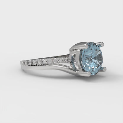 1.71 cttw Natural Sky Blue Topaz Solitaire with Zirconia Simulated Diamond Accents Engagement Ring - Solid White Gold (VVS1, Round Cut,7.5mm)