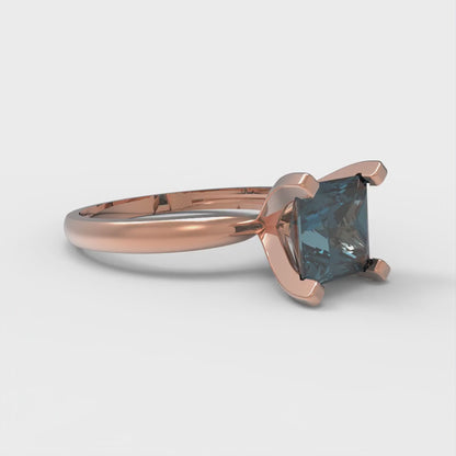 1.5 cttw Natural London Blue Topaz Solitaire  Engagement Ring - Solid Gold (Princess Cut,6.5mm)