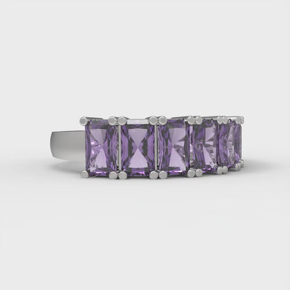 2.61 cttw Natural Amethyst Emerald Cut White Gold Eternity Wedding Band