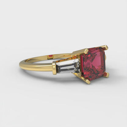 1.62 cttw Natural Garnet Three-Stone Engagement Ring - Solid Gold (Square Emerald Cut,6.5X6.5mm)