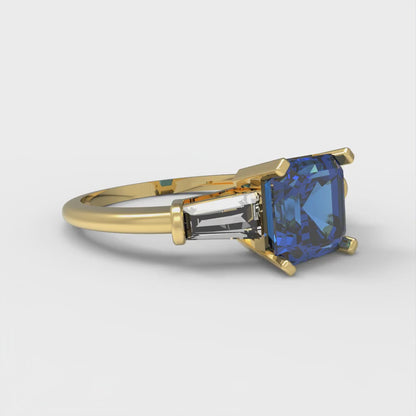 1.62 cttw Simulated Tanzanite Three-Stone Engagement Ring - Solid Gold (Square Emerald Cut,6.5X6.5mm)