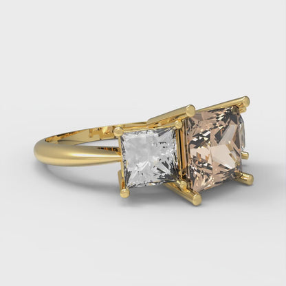 2.5 cttw Yellow Moissanite Three-Stone Engagement Ring - Solid Gold (Princess Cut,6.5 mm)