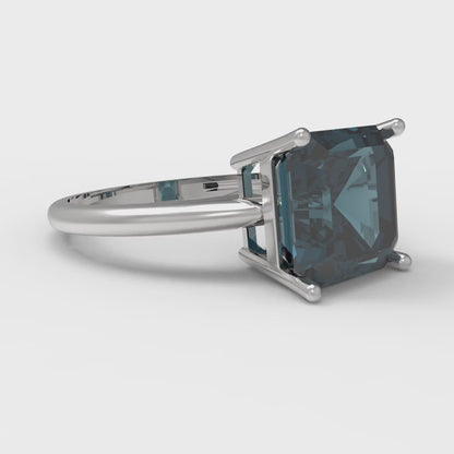 2.5 cttw Natural London Blue Topaz Solitaire  Engagement Ring - Solid White Gold (VVS1, Asscher Cut,8.0mm)