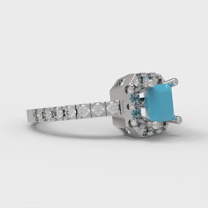 0.89 cttw Simulated Turquoise Hidden Halo Engagement Ring - Solid Gold (Princess Cut,4.5mm)