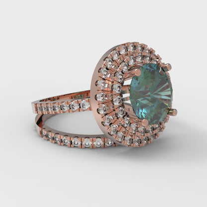 2.73 cttw Round Cut Blue Moissanite Bridal Set - Solid Rose Gold Engagement Ring & Wedding Band