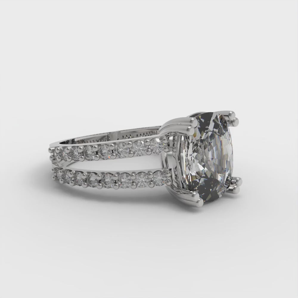 3.48 cttw White Sapphire Solitaire with Zirconia Simulated Diamond Accents Engagement Ring - Solid Gold (Long Cushion Cut,9x7mm)