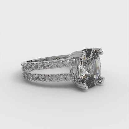 3.48 cttw White Sapphire Solitaire with Zirconia Simulated Diamond Accents Engagement Ring - Solid Gold (Long Cushion Cut,9x7mm)