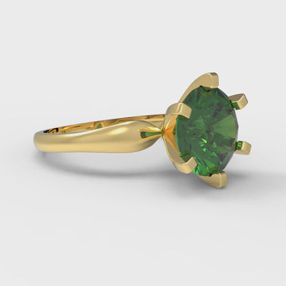 2.5 cttw Simulated Emerald Solitaire  Engagement Ring - Solid Yellow Gold (VVS1, Round Cut,8.5mm)