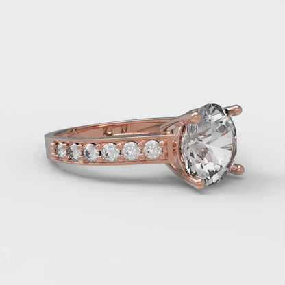 2.3 cttw Zirconia Simulated Diamond Solitaire with Zirconia Simulated Diamond Accents Engagement Ring - Solid Gold (VVS1, Round Cut,8.0mm)