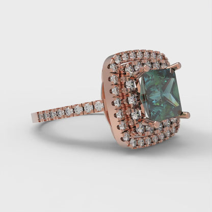 2.07 cttw Blue Moissanite Hidden Halo Engagement Ring - Solid Rose Gold (VVS1, Princess Cut,6.5mm)