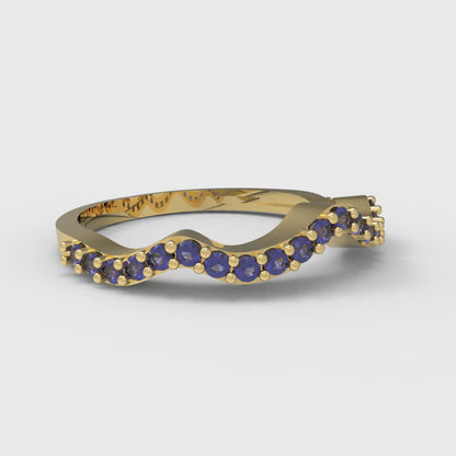 0.23 cttw Simulated Blue Sapphire Round Cut Yellow Gold Eternity Wedding Band