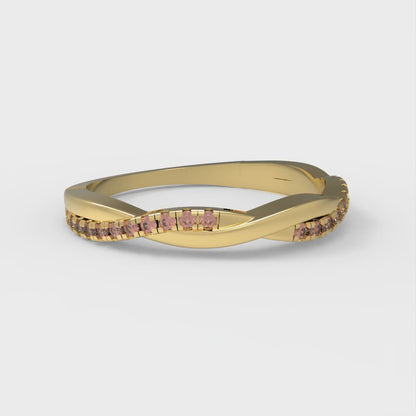 0.16 cttw Simulated Red Diamond Round Cut Yellow Gold Eternity Wedding Band