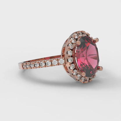 2.27 cttw Simulated Pink Tourmaline Solitaire with Zirconia Simulated Diamond Accents Engagement Ring - Solid Gold (Oval Cut,9X7mm)