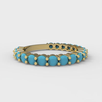 1.2 cttw Simulated Turquoise Round Cut Yellow Gold Eternity Wedding Band