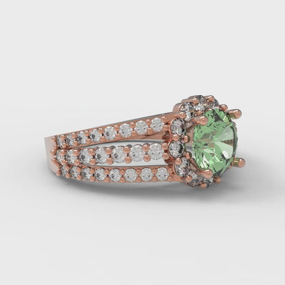 1.83 cttw Zirconia Simulated Green Diamond Hidden Halo Engagement Ring - Solid Gold (VVS1, Round Cut,6.5mm)