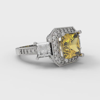 3.005 cttw Natural Citrine Three-Stone Engagement Ring - Solid Gold (Princess Cut,7.0mm)