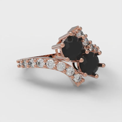 1.48 cttw Natural Onyx Solitaire with Zirconia Simulated Diamond Accents Engagement Ring - Solid Gold (Round Cut,5mm)