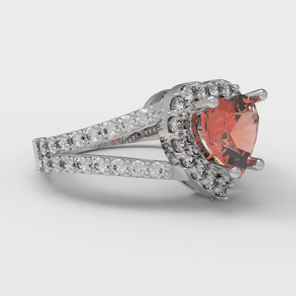 1.49 cttw Zirconia Simulated Red Diamond Hidden Halo Engagement Ring - Solid White Gold (VVS1, Heart Cut,6.5mm)