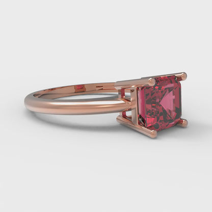1 cttw Simulated Pink Tourmaline Solitaire  Engagement Ring - Solid Rose Gold (VVS1, Asscher Cut,6mm)