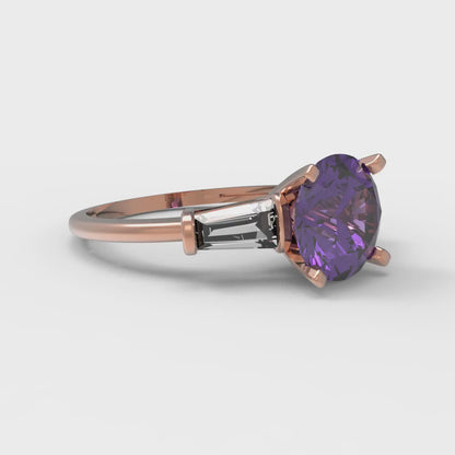 2 cttw Natural Amethyst Three-Stone Engagement Ring - Solid Gold (Round Cut,7.5mm)