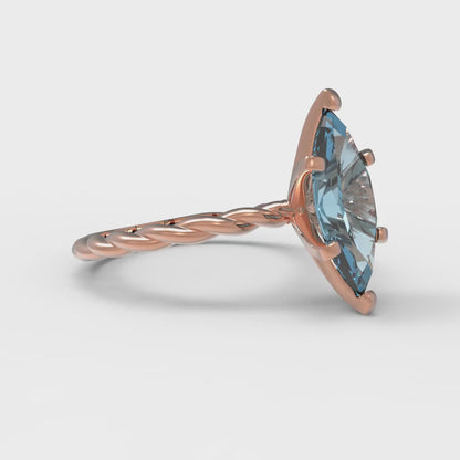 2 cttw Natural Aquamarine Solitaire  Engagement Ring - Solid Gold (Marquise Cut,12x6mm )