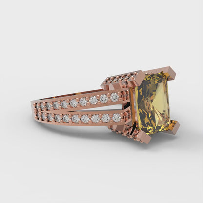 2.45 cttw Natural Citrine Solitaire with Zirconia Simulated Diamond Accents Engagement Ring - Solid Rose Gold (VVS1, Emerald Cut,8x6mm)
