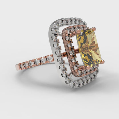 2.62 cttw Natural Citrine Hidden Halo Engagement Ring - Solid Rose/White Gold (VVS1, Emerald Cut,8X6.0mm)