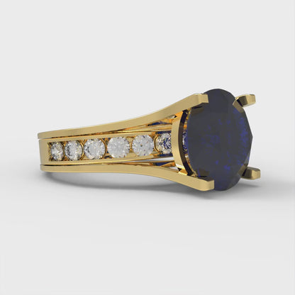 3.39 cttw Round Cut Simulated Blue Sapphire Bridal Set - Solid Yellow Gold Engagement Ring & Wedding Band