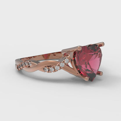 2.1 cttw Simulated Pink Tourmaline Solitaire with Zirconia Simulated Diamond Accents Engagement Ring - Solid Gold (Heart Cut,8mm)