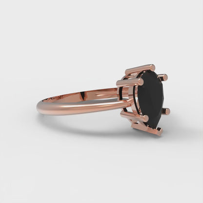 1 cttw Natural Onyx Solitaire  Engagement Ring - Solid Gold (Pear Cut,8x5mm)